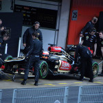 Romain Grosjean brings the Lotus E21 back after a run