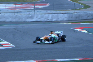 Adrian Sutil giving the full wet Pirelli’s a go