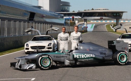 Mercedes F1 team drivers Lewis Hamilton and Nico Rosberg