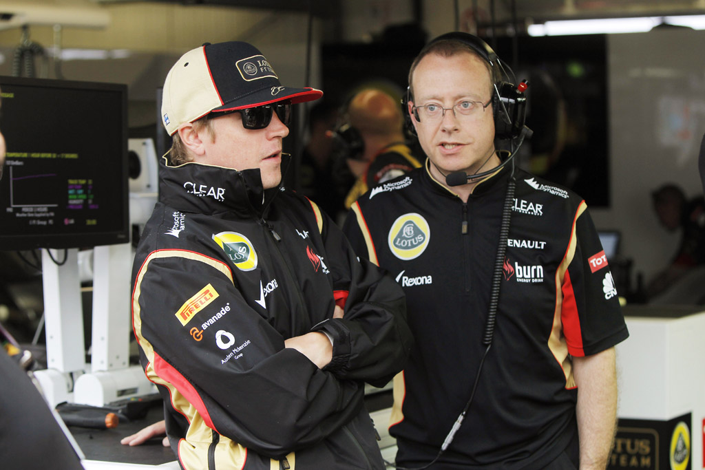 Mark Slade and Kimi Raikkonen at the 2013 Monaco Grand Prix Qualifying. Photo: Lotuscars.com