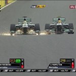Sparks fly from Nico Rosberg's Mercedes