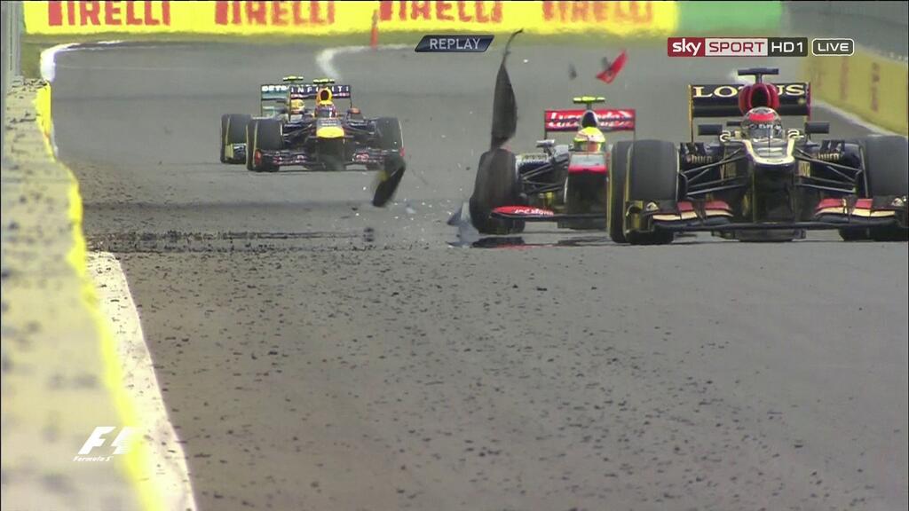 Sergio Perez suffers a Pirelli tyre delamination at the Korean Grand Prix
