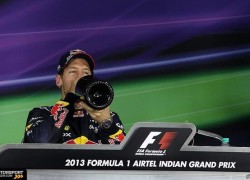 Sebastian Vettel, Red Bull Racing, at the press conference after the Indian GP