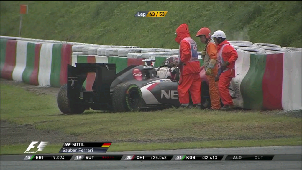 Adrian Sutil crashing during the Japanese Grand Prix