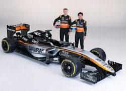 Force India unveil the VJM08 livery at a launch event in Mexico