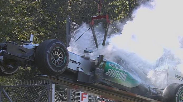 Nico Rosberg retires from the Italian Grand Prix suffering an engine failure.