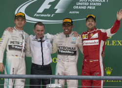 US GP Podium, Lewis Hamilton, Sebastian Vettel, Nico Rosberg