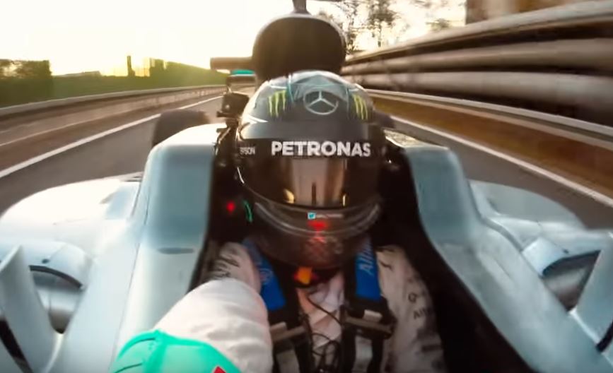 Nico Rosberg captures a high speed onboard selfie in his final drive in the Mercedes WO7