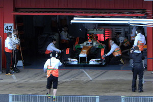 Adrian Sutil getting ready to take his Force India out for a run