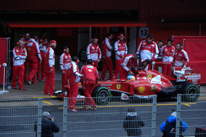 The Ferrari F1 team around Fernando Alonso’s car