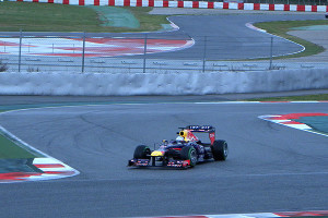 The intermediate Pirelli tyres get a run on Mark Webber’s RB9
